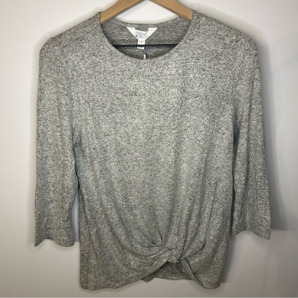 *NWT* Market & Spruce Denver Front Twist Brushed Gray Knit Top, Sz S, 3/4 Sleeve - Picture 1 of 7
